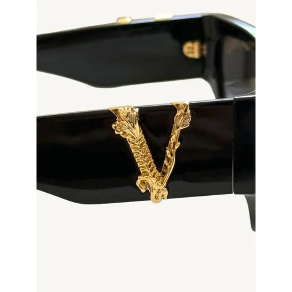 Versace VE4383 GB1/87 Black Cat Eye Sunglasses Gold Barocco V New Full Set